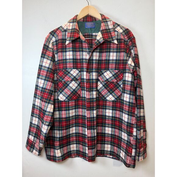 Pendleton Fireside Tartan Button Up Shirt Men’s Size Large Red Wool Vintage - Picture 1 of 5